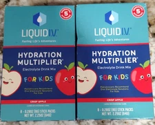 Lot of 2 LIQUID I.V. Hydration Multiplier for Kids, crisp apple fla, 8 sticks ea