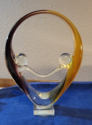 Diamond Star  Murano Style Hand Blown  Couple Two People 11 inches Purple/Gold