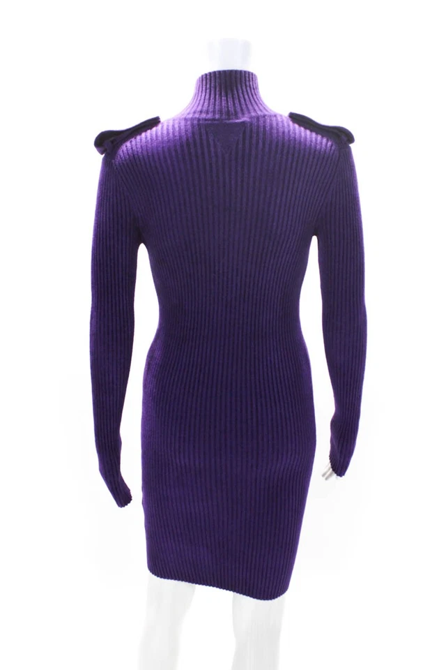 Vestido suéter tejido acanalado manga larga Bottega Veneta púrpura talla XS para mujer Foto 3 de 4
