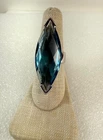 Vintage Large Marquise Cut Blue Glass Stone 925 Sterling Silver Ring Sz.8