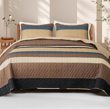 King Size Quilt Set - Reversible Camel Quilt King Size with 2 Pillow Shams, Ligh