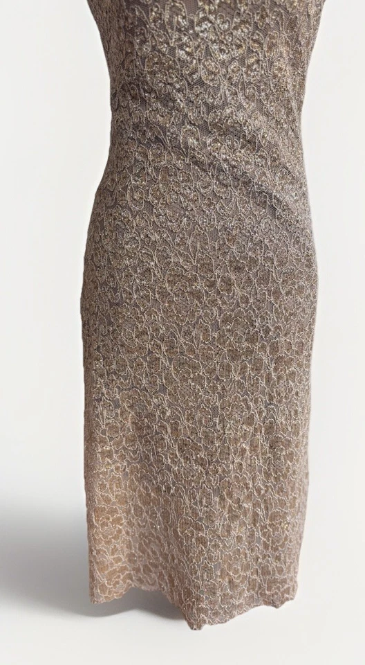 Vintage 90's Y2k Betsey Johnson New York Gold Metallic Lace Bodycon Slip Dress - Image 3 of 4