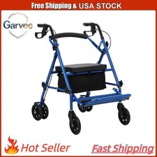 Transport Chair for Seniors Rollator Walker Folding Seat Brakes Backrest Footres