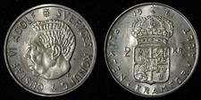 SWEDEN Gustaf VI Adolf Silver 1961 TS 2 Kronor Better Date  UNC KM# 827 (28 717)
