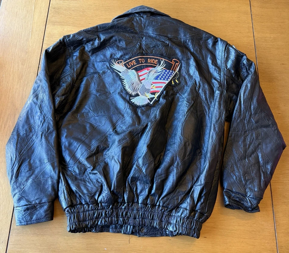 Chaqueta De Cuero Napoline De Colección Talla M Negra Bombardero Motociclista EE. UU. Live to Ride Foto 2 de 4