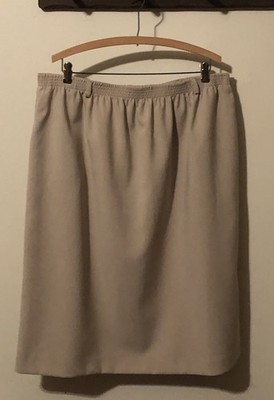 Vtg Alfred Dunner 20W Lightweight Beige Pull On Midi Skirt Elastic Waist Pockets