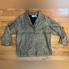 Chico  s Silk Embroidered Shacket Green Women's L Wearable Art Vintage Chico's 2