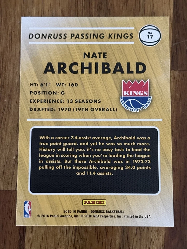 2016-17 Panini Donruss - Passing Kings Nate Archibald #17 - Image 2 of 2