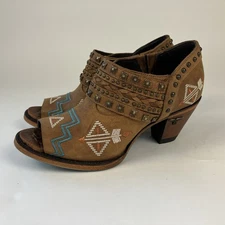 Lane LB0319A Studded Embroidered Peep Toe Leather Booties Women’s 8.5 Western