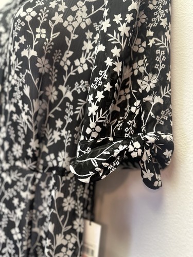 Calvin Klein Women 10 Black White Floral Short Sleeve Midi Dress Button READ - Picture 3 of 12