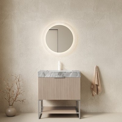 YOLAN 30'' Bathroom Vanity&Sink, Freestanding Striped Plywood Storage Cabinet w