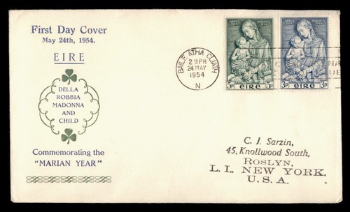 DR WHO 1954 IRELAND FDC MARIAN YEAR CACHET COMBO w10846