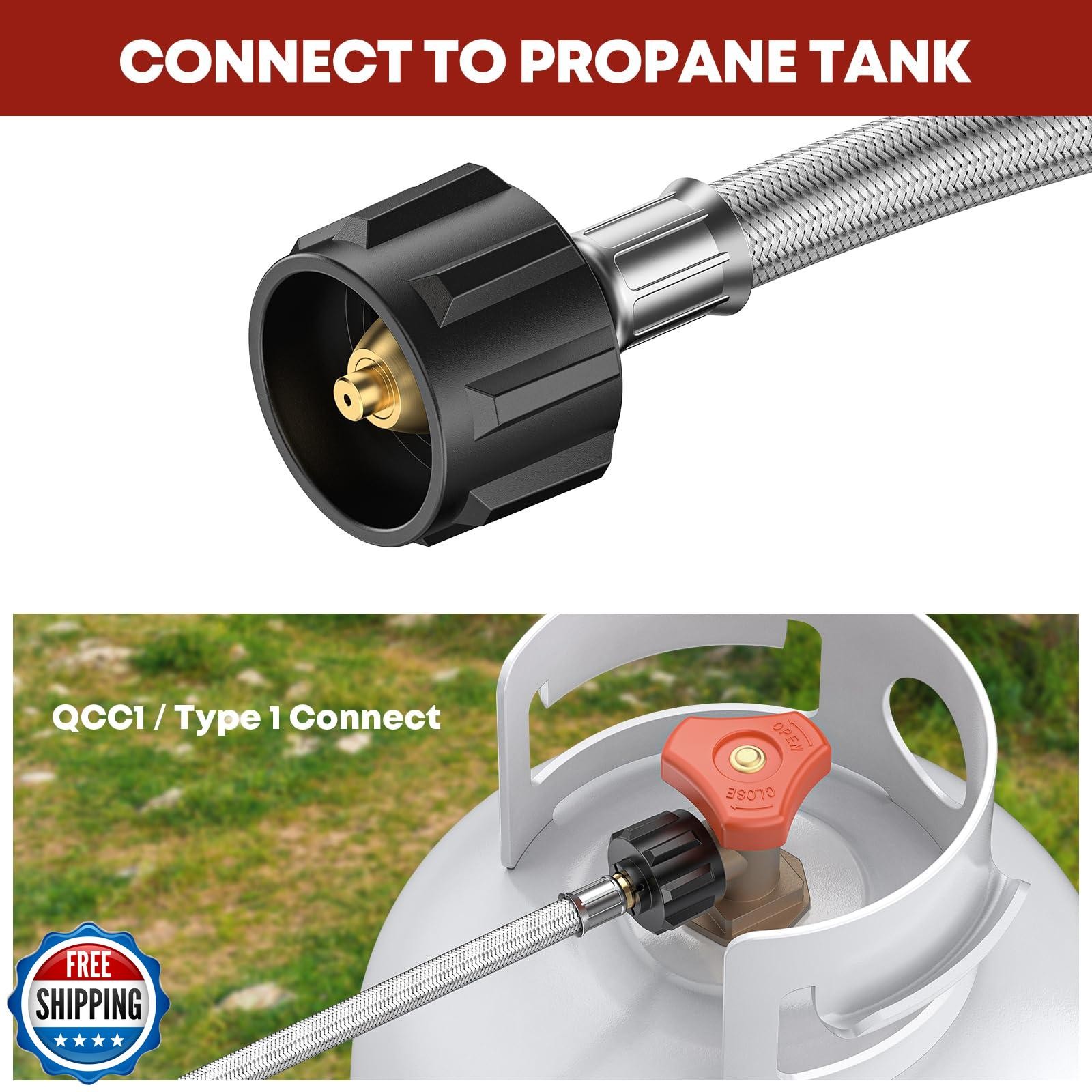 15 Inch RV Propane Tank Hose Replacement, Stainless Steel Braided Camper Tank