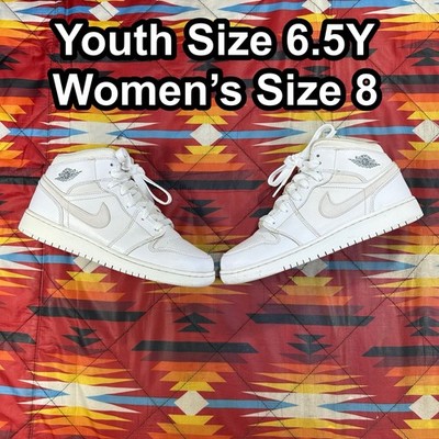 Nike Air Jordan 1 Mid  'White Cool Grey' Sneaker 554725-102 Youth 6.5Y Women s 8