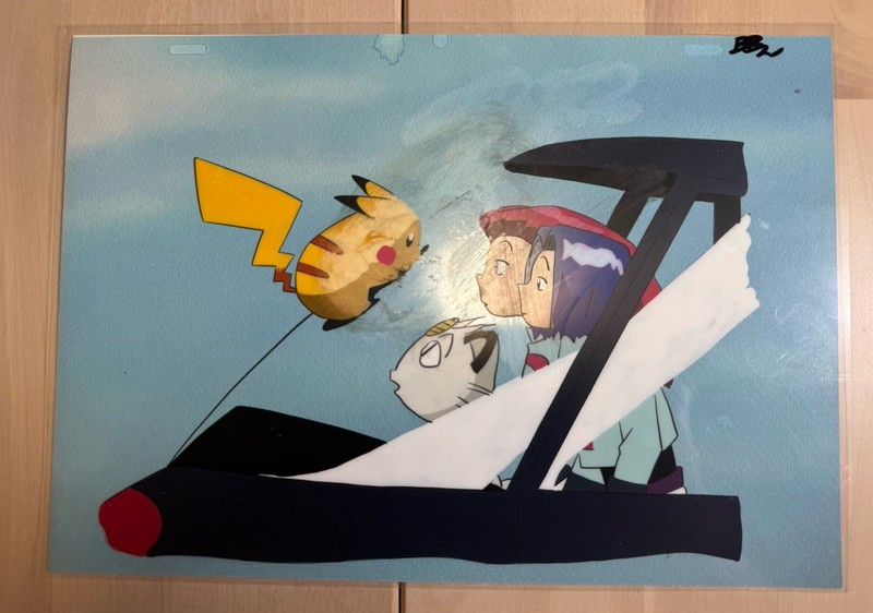 Original Pokemon Colored Cel Pikachu Team Rocket Bye Bye Butter free Damaged