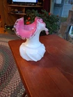 Fenton Vase Silver Crest Milk Glass Over Pink Wave Crimped 6 1/2" x 4 1/2" (2687