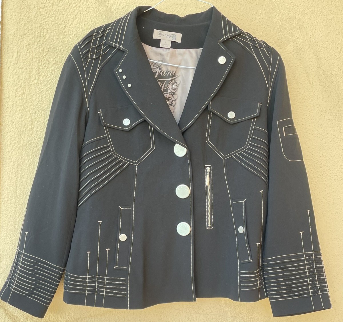 G/FORE 花柄ジャケット Mサイズ グレー GIANI F Ladies Charcoal Stitched ,Zip, Snaps , Packets