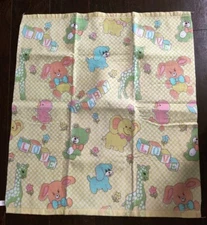 Vintage Baby Blanket Polyester 45" X 40" Gender Neutral Giraffe Puppy Bunny EVC