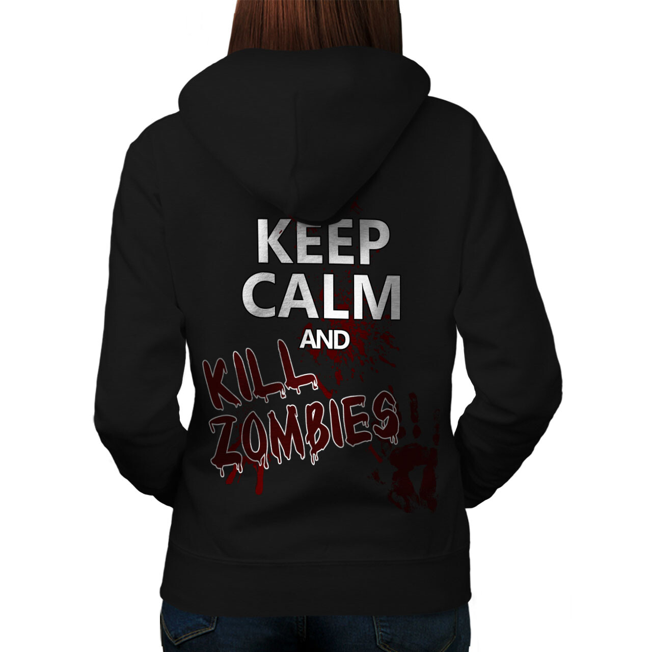 Wellcoda Keep Calm Slogan Zombie Womens Hoodie Back