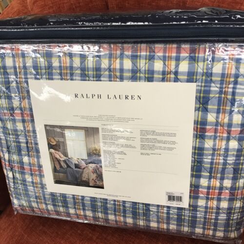 Ralph Lauren Veronique Lucie Plaid Blue King Quilted Coverlet $430 ~New~