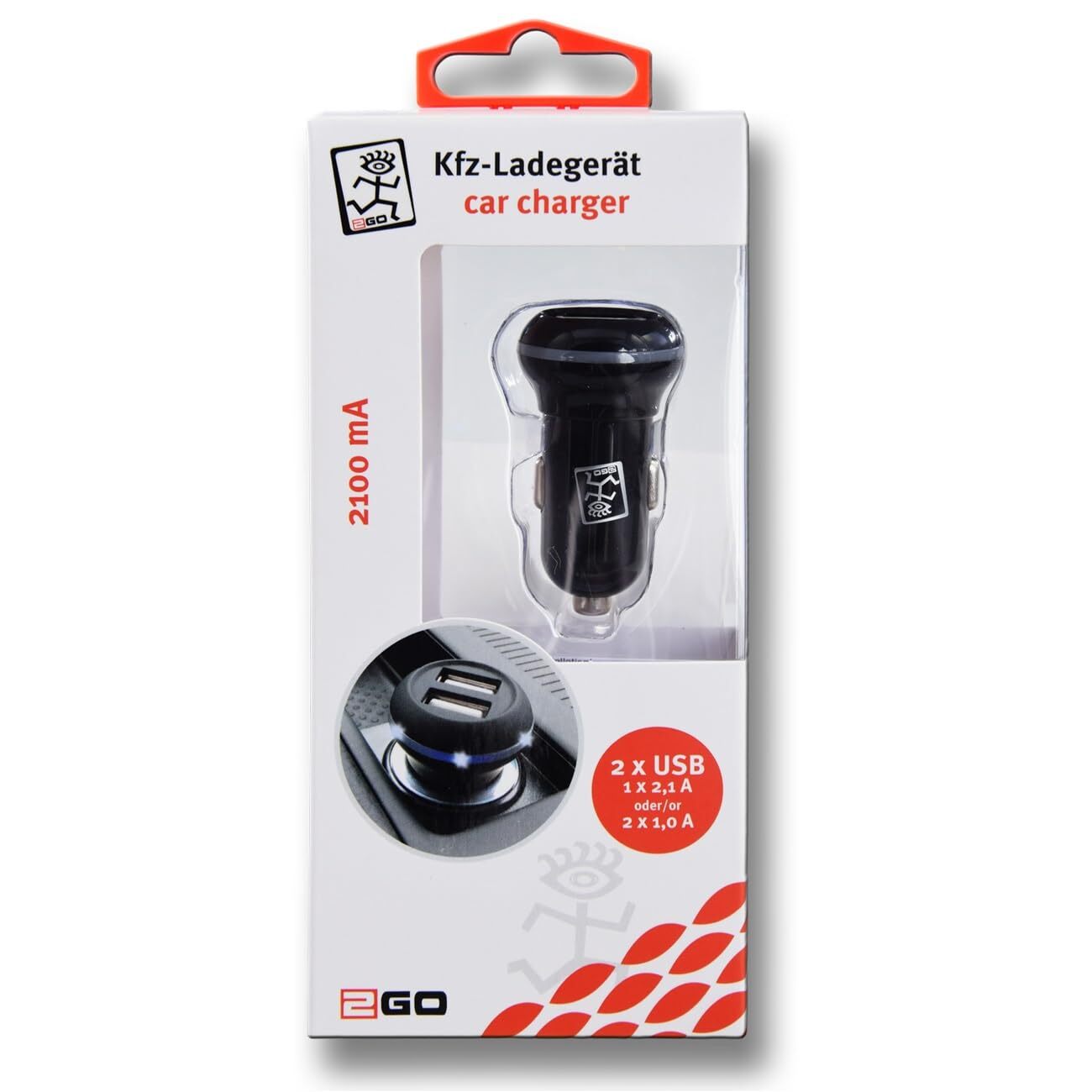 2GO Dual-USB KFZ-Ladegerat schwarz NUOVO