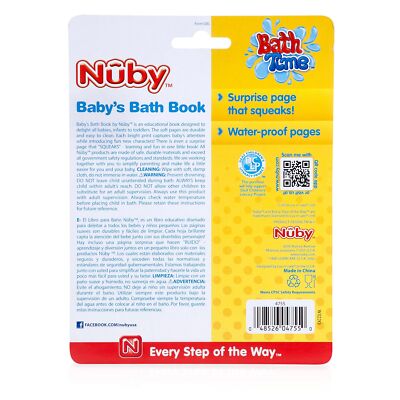 Nuby Bath Time Book For Babies – Waterproof Soft Book With Squeaker, Early Education Toy (0 Months+)