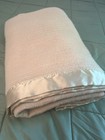 Vintage Thermal Blanket Waffle Weave Beige/Tan Satin Trim 81”x92” — photo 1