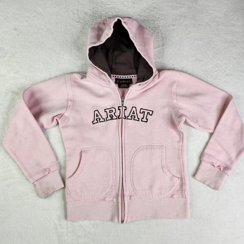 ARIAT Hoodie Jacket Girls Kids Pink Full Zip Pocket Size Small (8) Long Sleeve