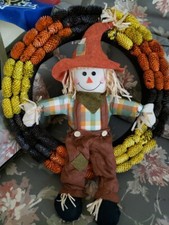 Scarecrow Fall Handmade Wreath With Pinecones