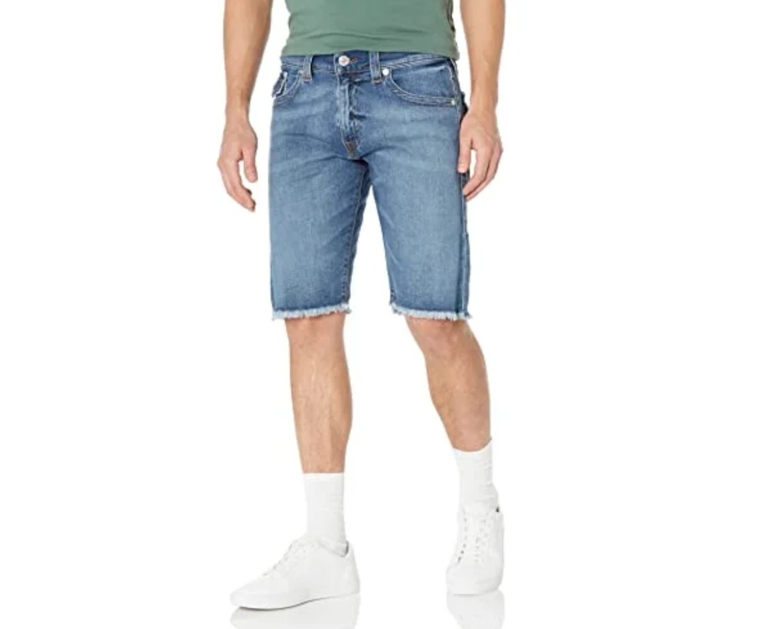 True Religion Medium Wash Flap Pocket Ricky Straight Leg Stretch Short Sz 46W