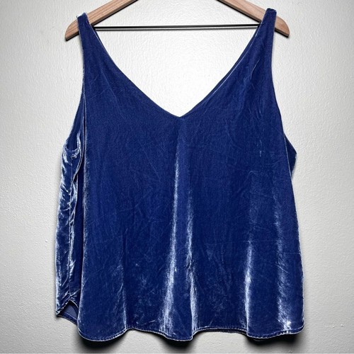 NEU Loft Damen Crushed Velvet Tank Top XL Periwinkle Taillenlänge V-Ausschnitt Freizeit