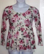 Y & Y juniors m Medium beige pink floral lace blouse top tunic shirt b4