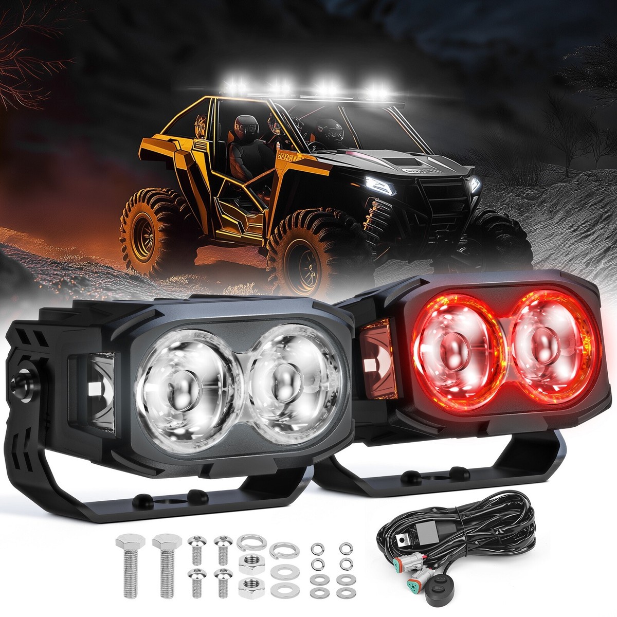 RGB K3 LED Pod Lights - 2pc 4" Offroad Driving Fog Lights Wiring Harness  UTV ATV | eBay