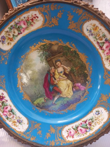 Coupe porcelaine dlg Sèvres decor fleurs scène galante monture bronze doré 19ème - Bild 18 von 19