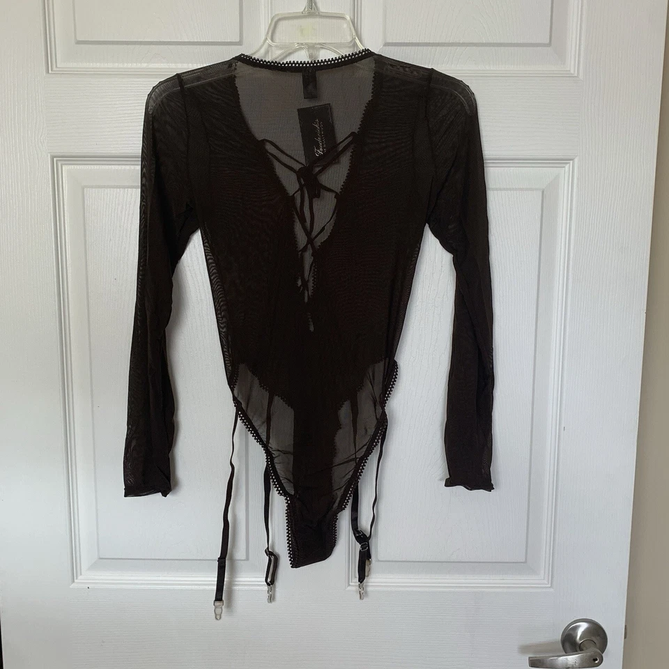 Frederick's of Hollywood Chocolate Brown Lola Lee Sheer Mesh Bodysuit Medium NWT - Image 2 of 4