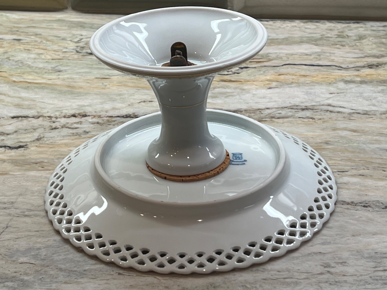 Schumann Porcelain Pierced Pedestal Footed Plate Compote Floral Bavaria Dresden