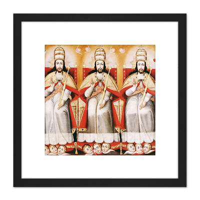 Cusco Schule thront Dreifaltigkeit als drei identische Figuren gerahmtes Wandbild 9 x 9 Zoll