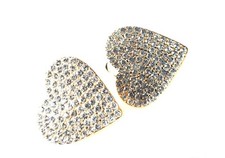 HEART EARRINGS RHINESTONE CRYSTAL EARRINGS SILVER OR GOLD TONE 1 INCH PIERCED