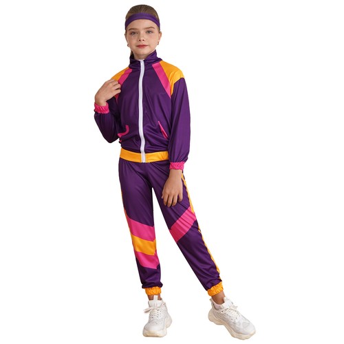Kids Unisex Tops Pants Headband Sets Colorblock Sports Suit Carnival Party - Picture 21 of 42