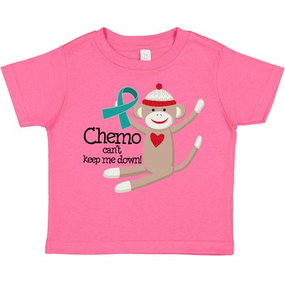 Inktastic Teal Ribbon Chemo Sock Monkey Toddler T-Shirt Therapy Cancer Ovarian