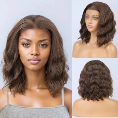 Brown Wave Short Bob Wig Synthetic Lace Front Wigs Wave Wigs Daily Wear Cosplay