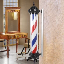 Barber Pole LED Light Red White Blue Stripes Rotating Hair Salon Shop Sign NEW