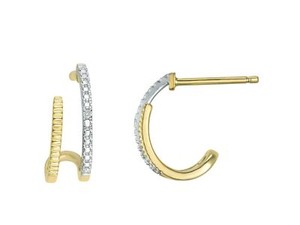 Authentic Diamond Twin Hoop Earrings in 14K Yellow Gold plated Sterling Silver