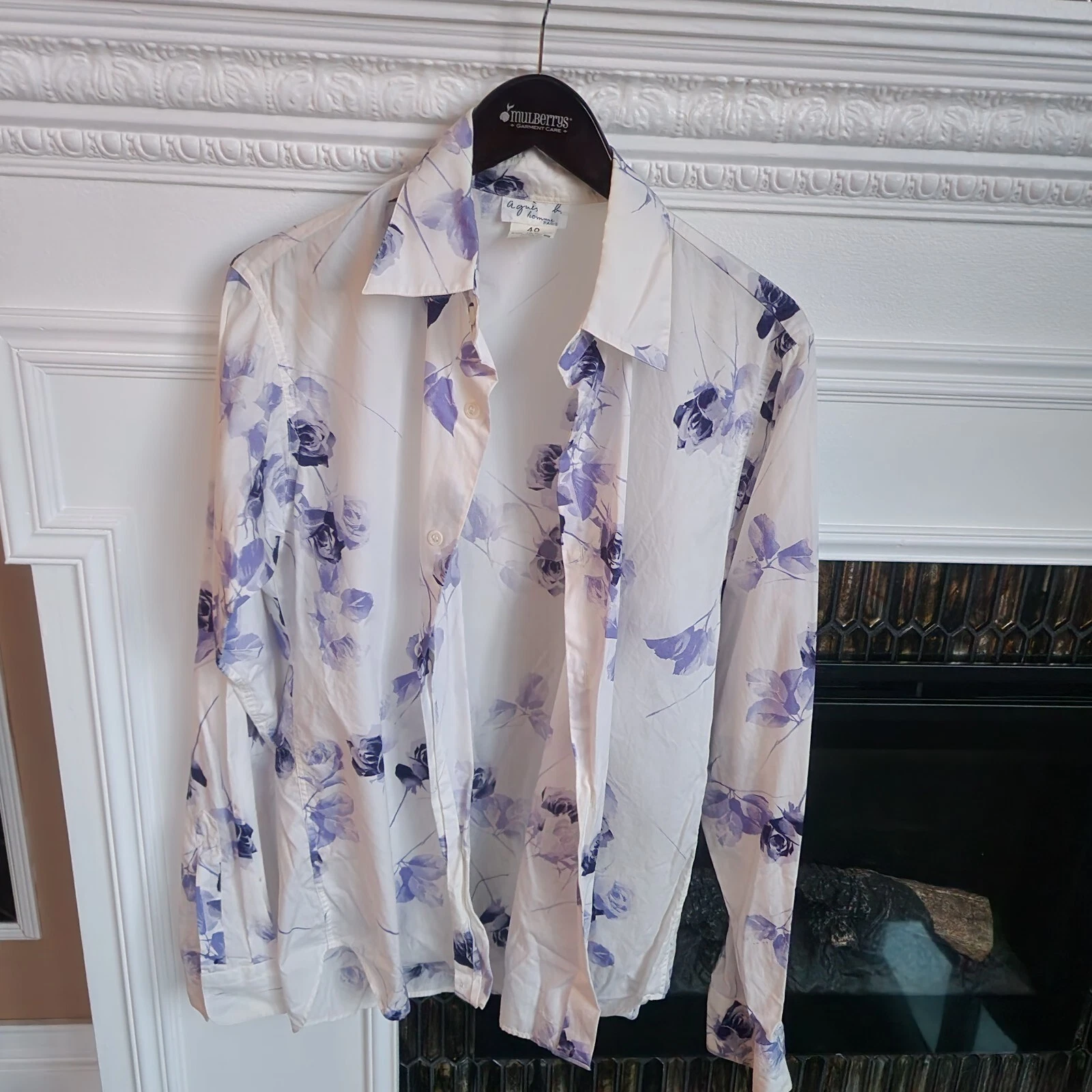 agnes b homme paris men shirt button short sleeve white floral 40