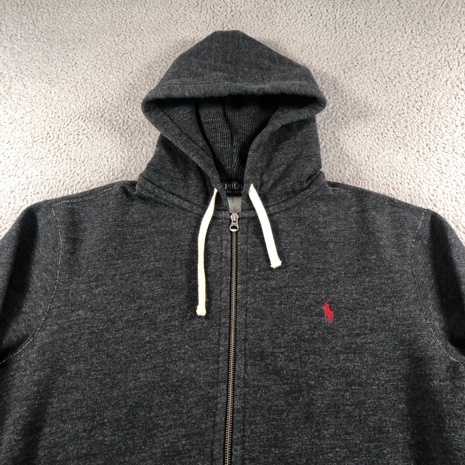 Polo Ralph Lauren Felpa con Cappuccio Adulto Extra Large Grigio Waffle Maglia Cappuccio Pesante Rosso Pony