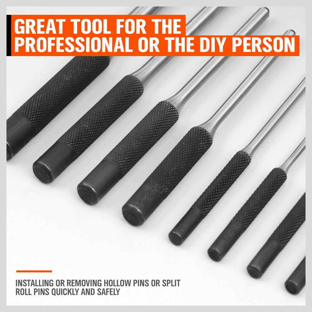 9pc Forged Steel Roll Pin Punch Set With Storage Pouch
