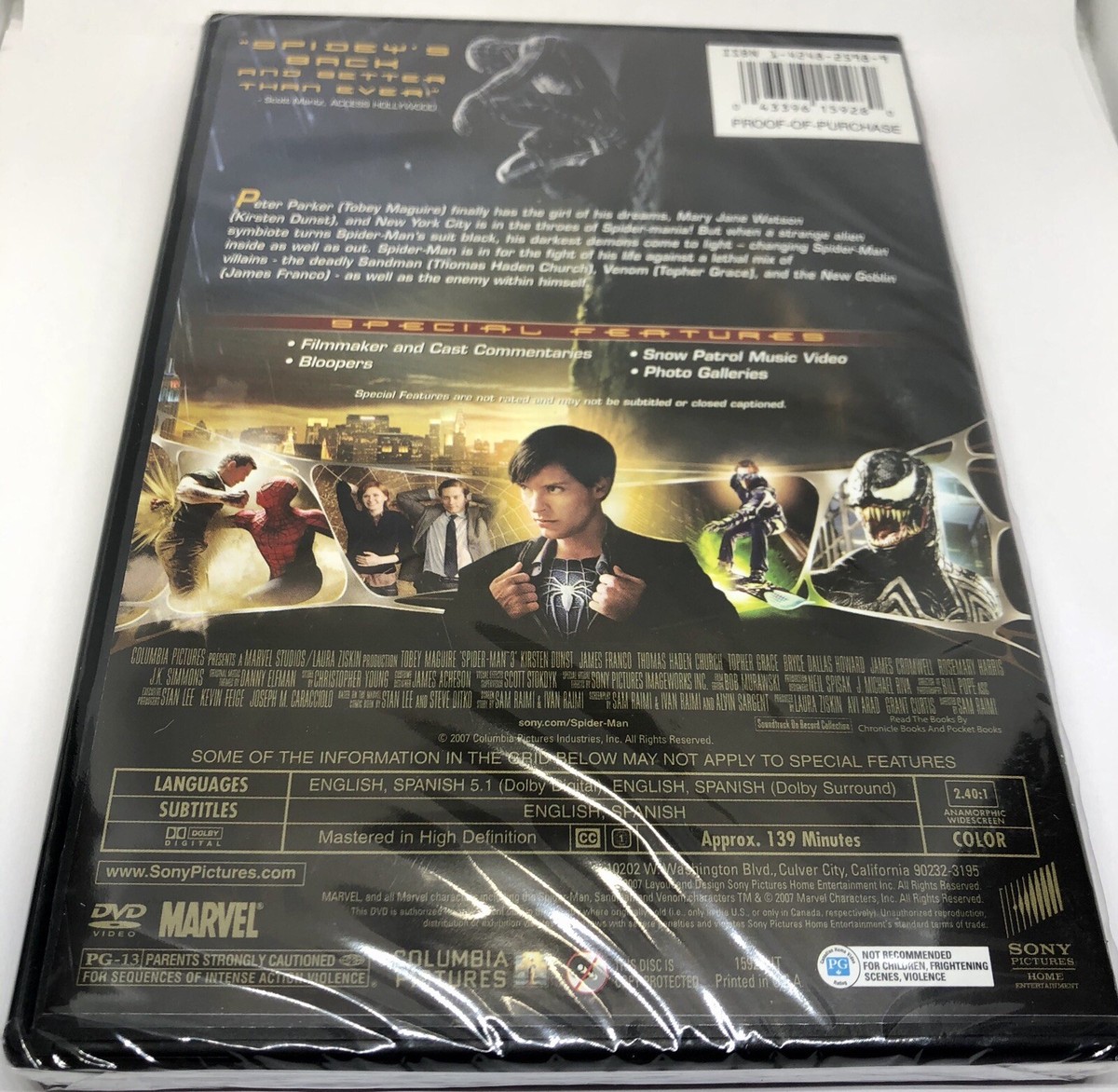Spider-Man 3 DVD Widescreen Sam Raimi Tobey Maguire Comic Book
