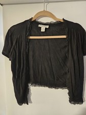 White House Black Market Women's Black Cropped Lightweight Cardigan Sz M