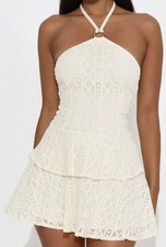 Fashion nova Cream lace mini dress with open back and tie detail size medium