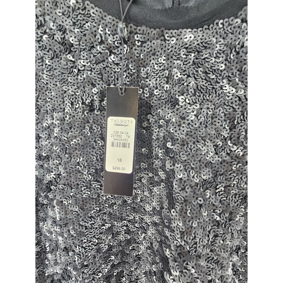 Vestido Vaina Talbots Mujer Lentejuelas Completo Seda Negro Cóctel Noche Fiesta 18* Foto 3 de 4